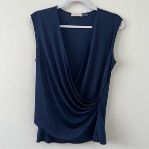 RAMY BROOK navy ruched sleeveless blouse v neck soft silky luxury staple